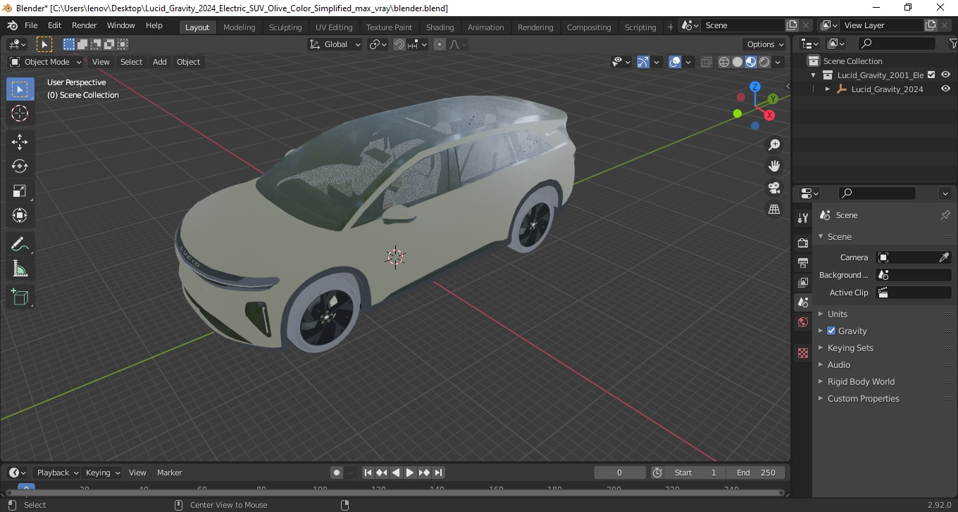 Lucid Gravity 2024 Electric SUV Olive Color Simplified 3D model