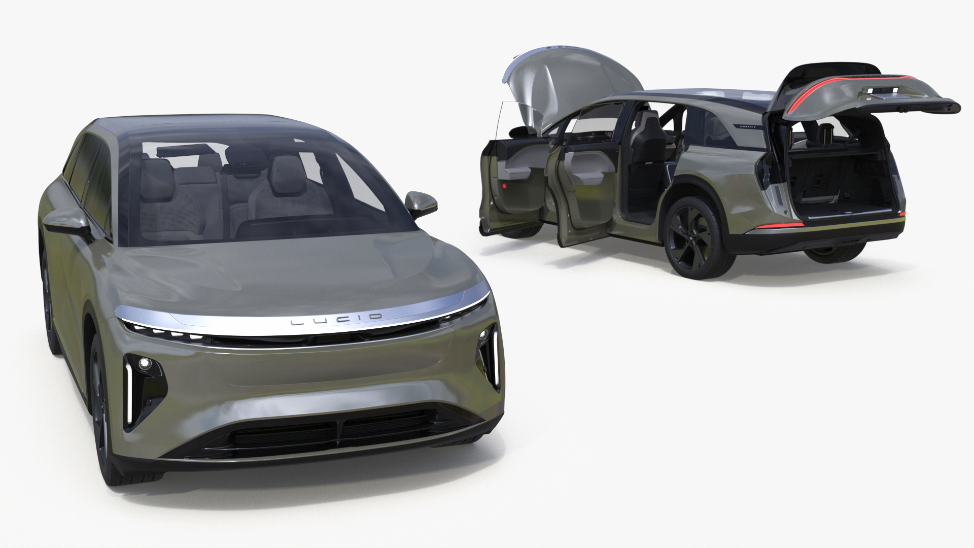 Lucid Gravity 2024 Electric SUV Olive Color Simplified 3D model