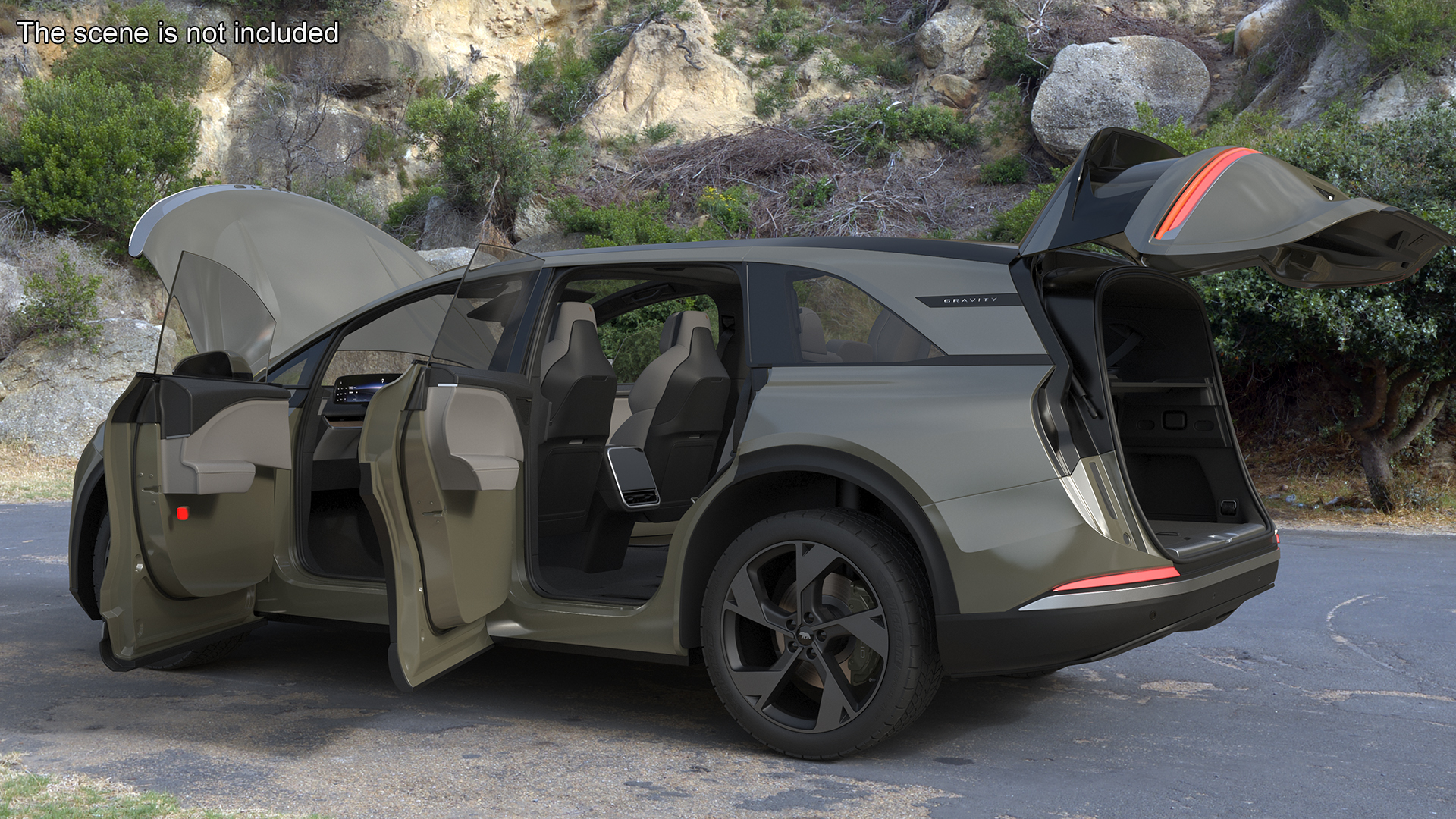 Lucid Gravity 2024 Electric SUV Olive Color Simplified 3D model