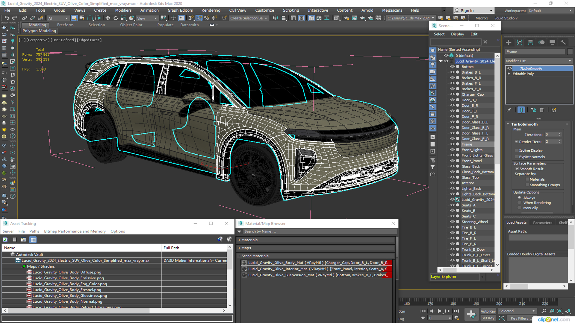 Lucid Gravity 2024 Electric SUV Olive Color Simplified 3D model