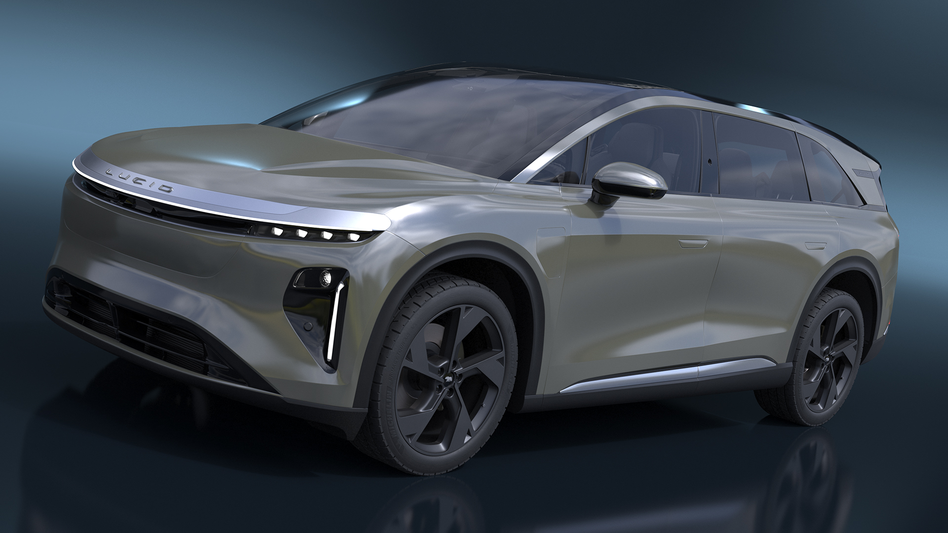 Lucid Gravity 2024 Electric SUV Olive Color Simplified 3D model
