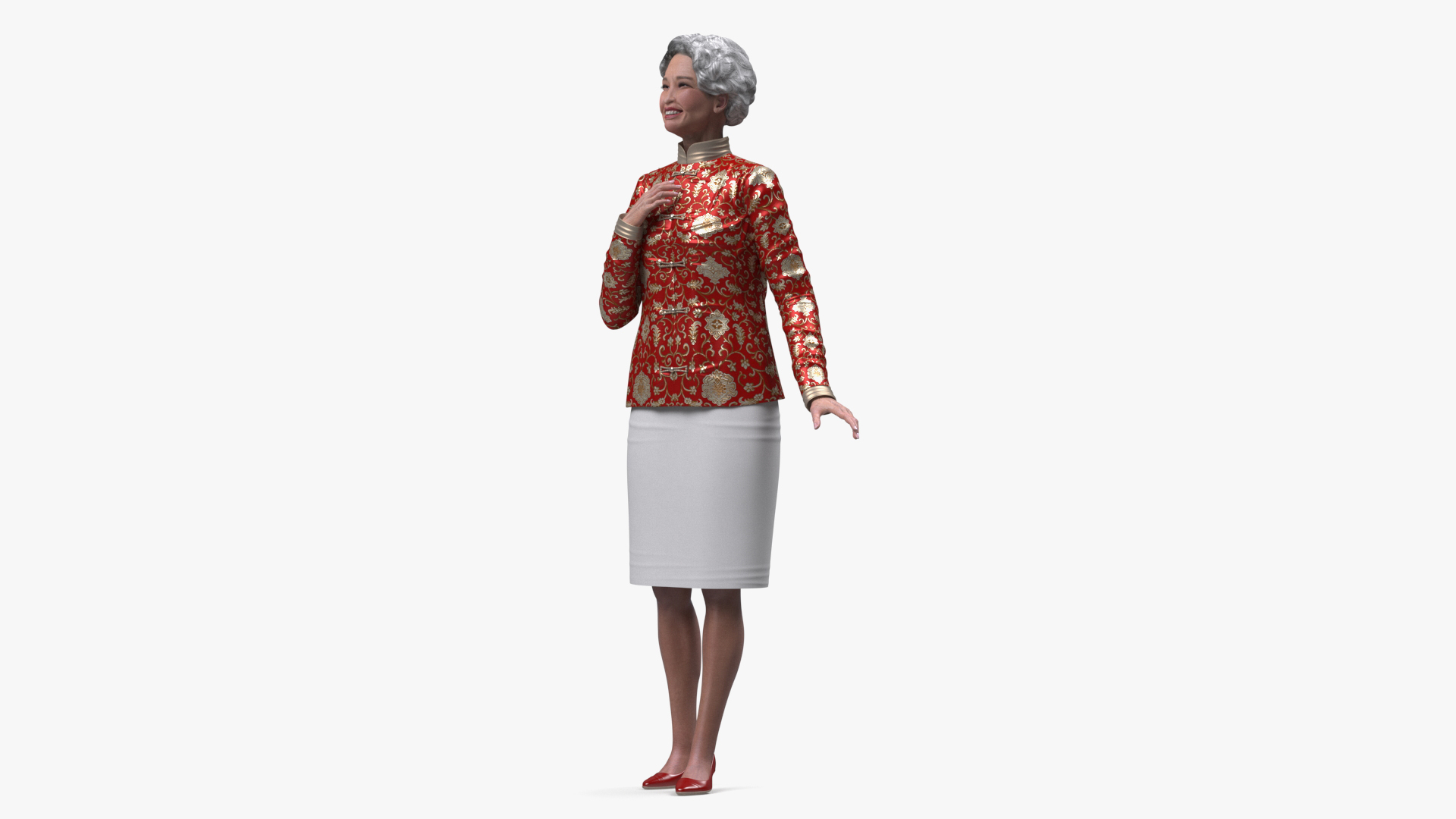 Chinese Elderly Woman Formal Wear Rigged for Cinema 4D 3D model