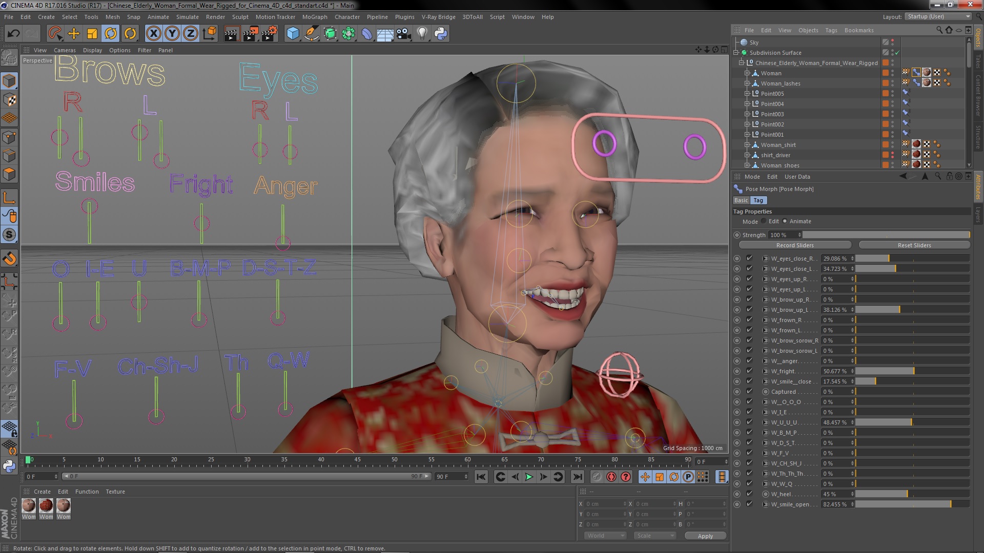 Chinese Elderly Woman Formal Wear Rigged for Cinema 4D 3D model