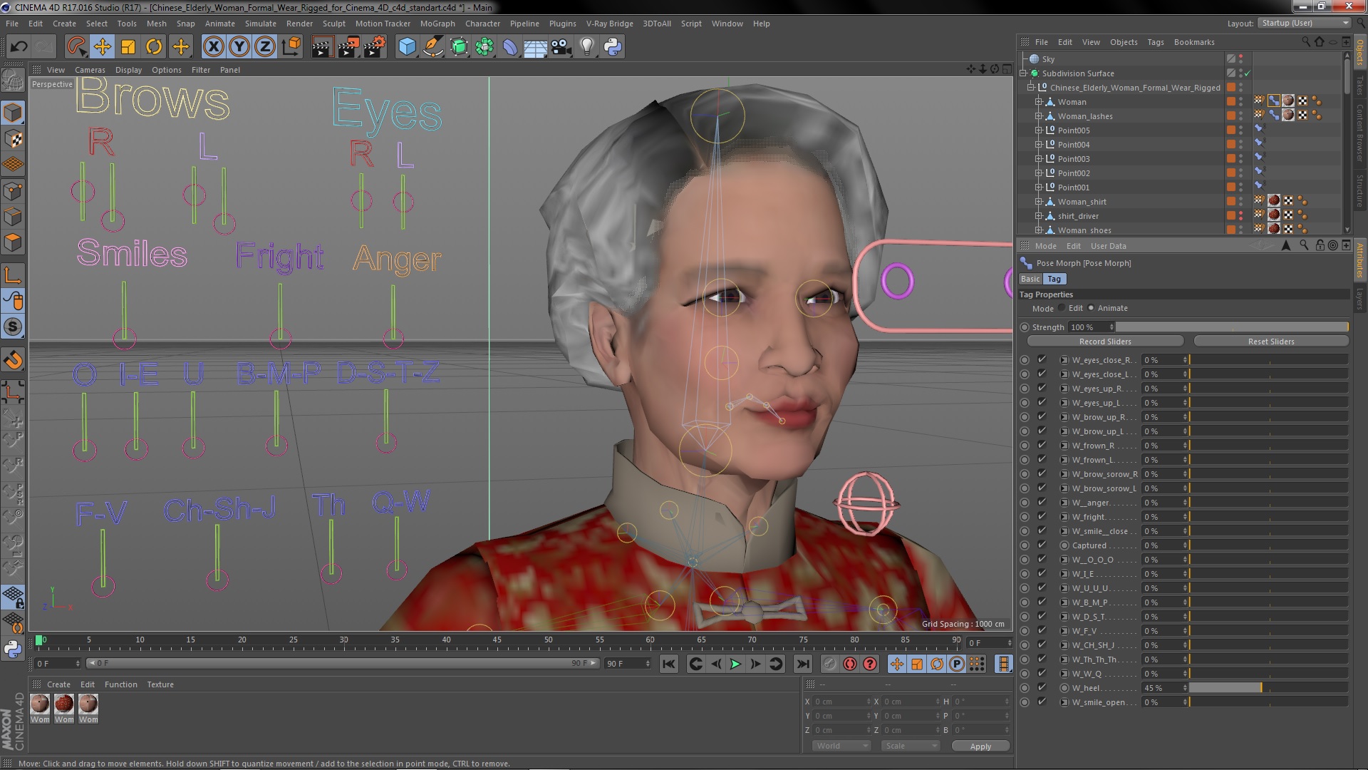 Chinese Elderly Woman Formal Wear Rigged for Cinema 4D 3D model