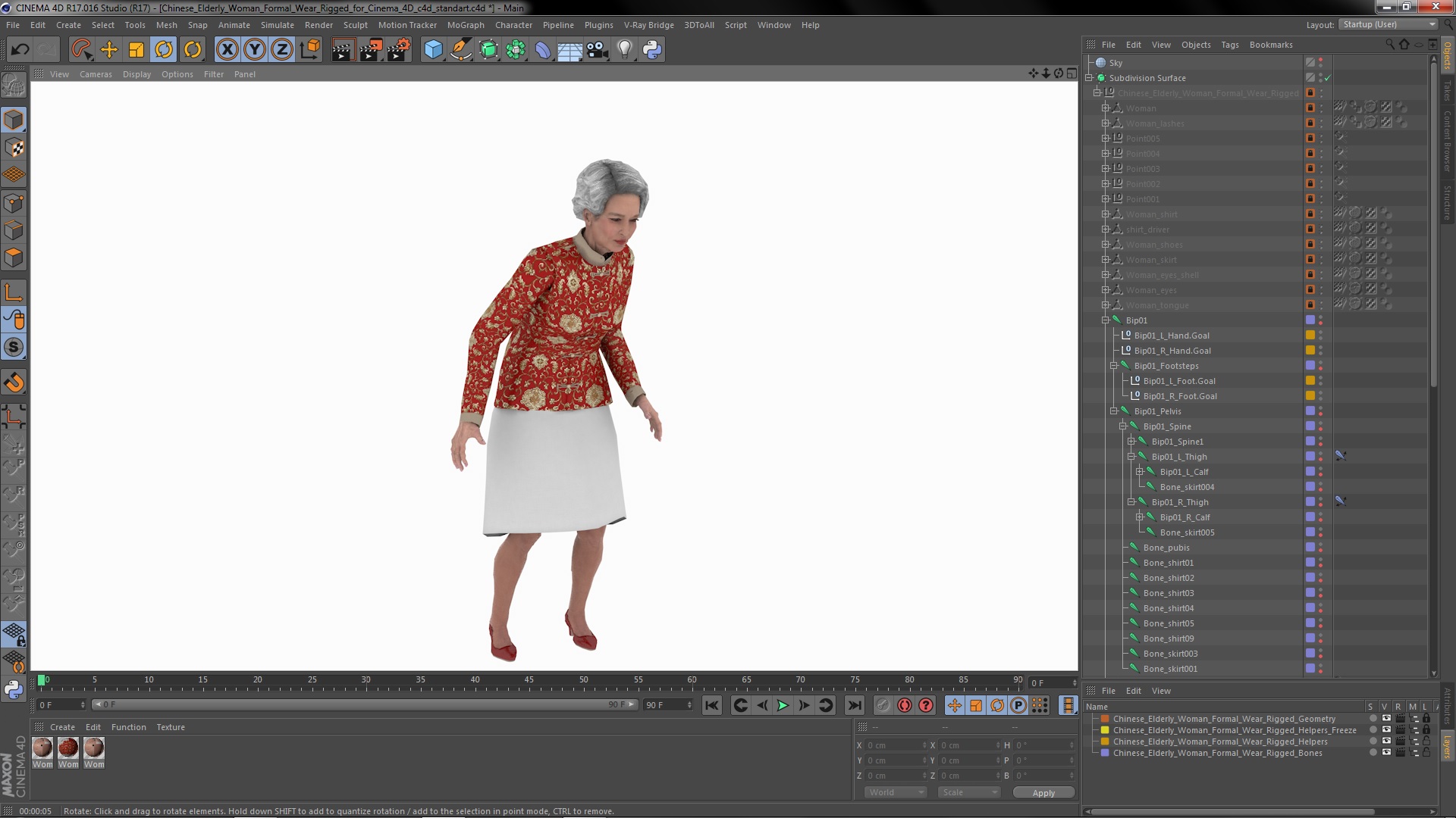 Chinese Elderly Woman Formal Wear Rigged for Cinema 4D 3D model