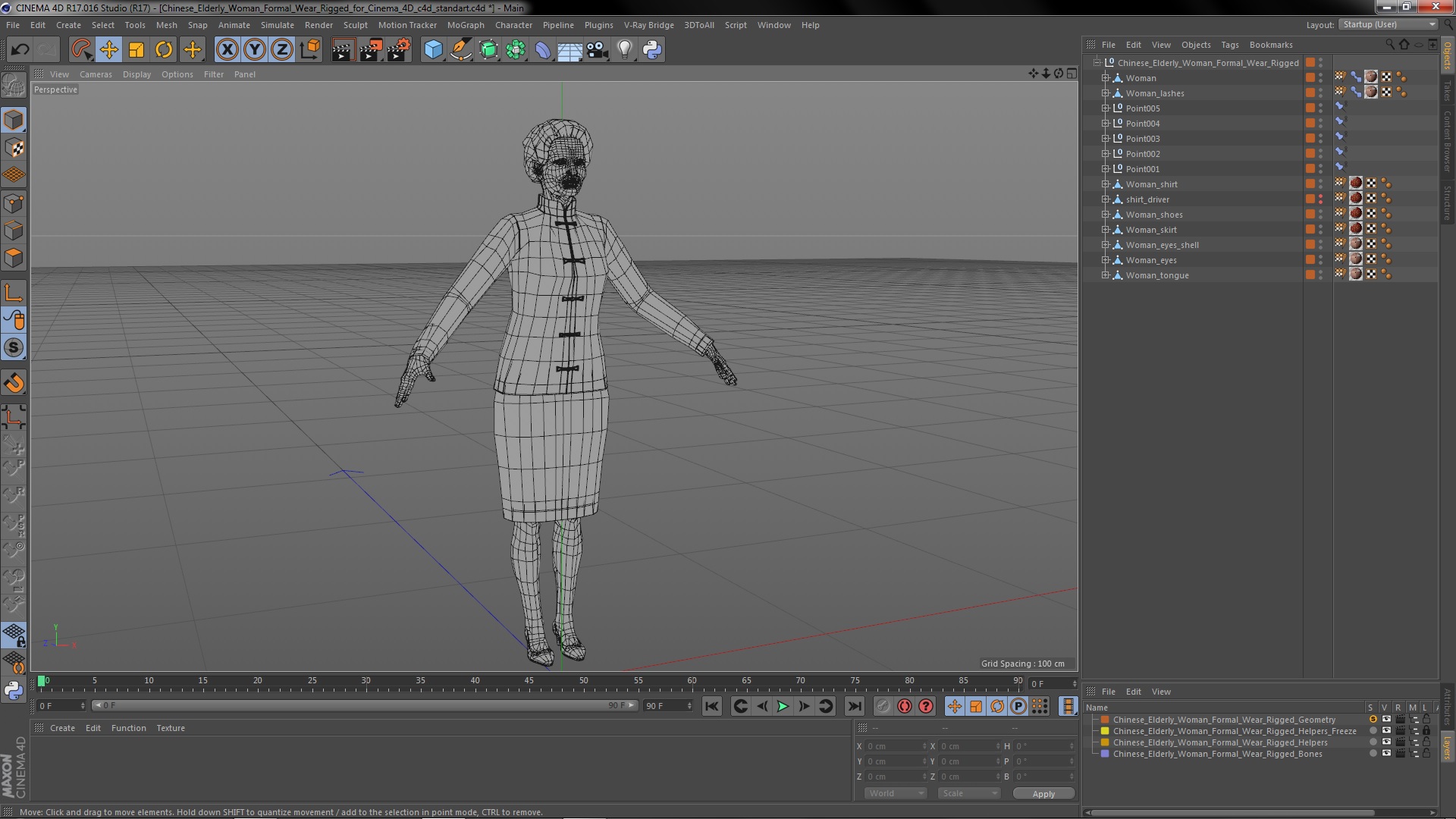 Chinese Elderly Woman Formal Wear Rigged for Cinema 4D 3D model