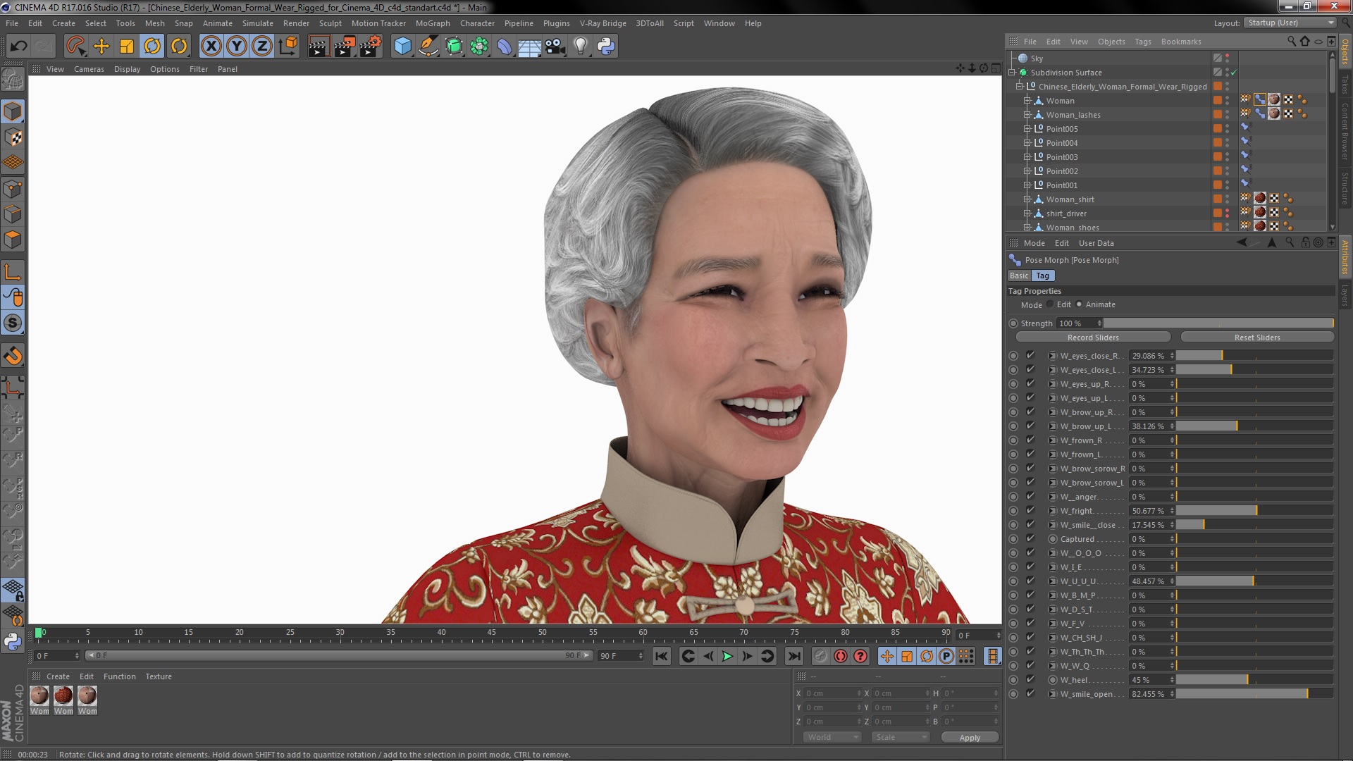 Chinese Elderly Woman Formal Wear Rigged for Cinema 4D 3D model