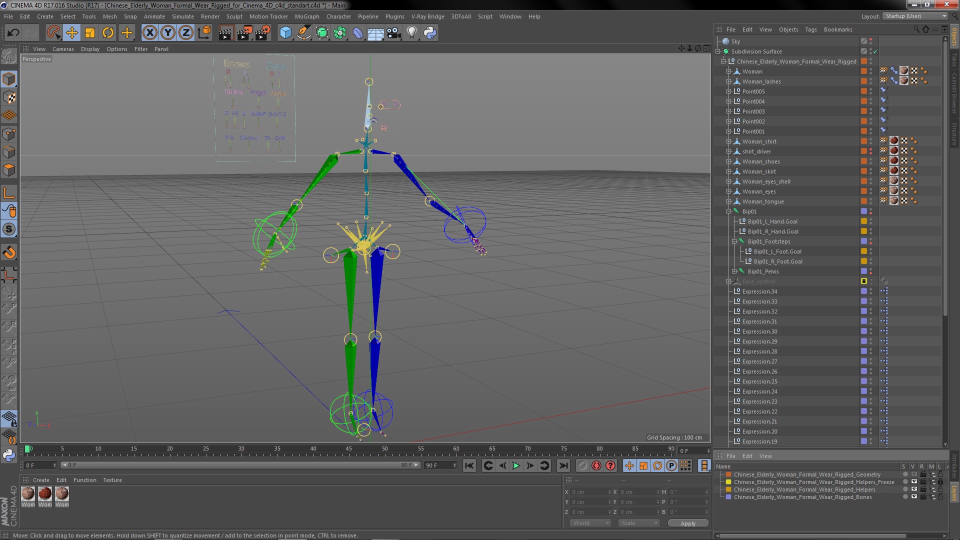 Chinese Elderly Woman Formal Wear Rigged for Cinema 4D 3D model