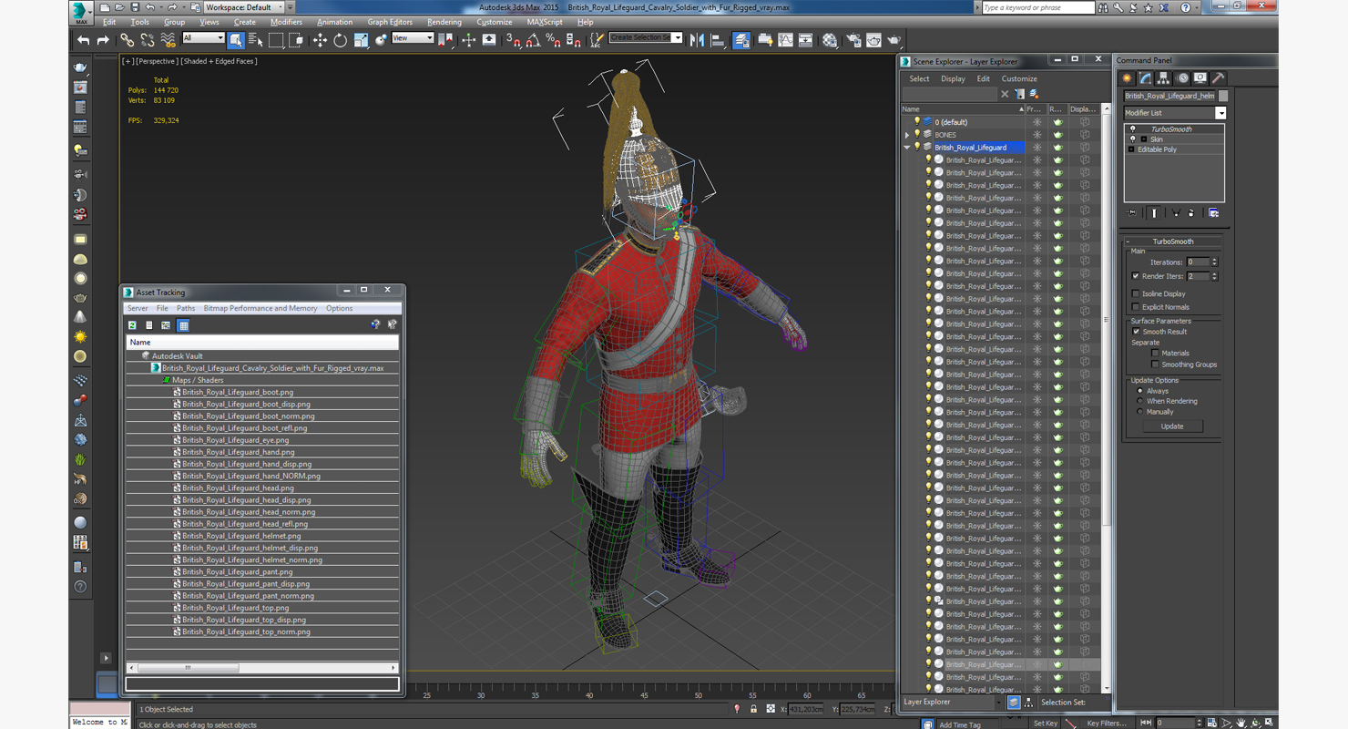 3D model British Royal Lifeguard Cavalry Soldier with Fur Rigged