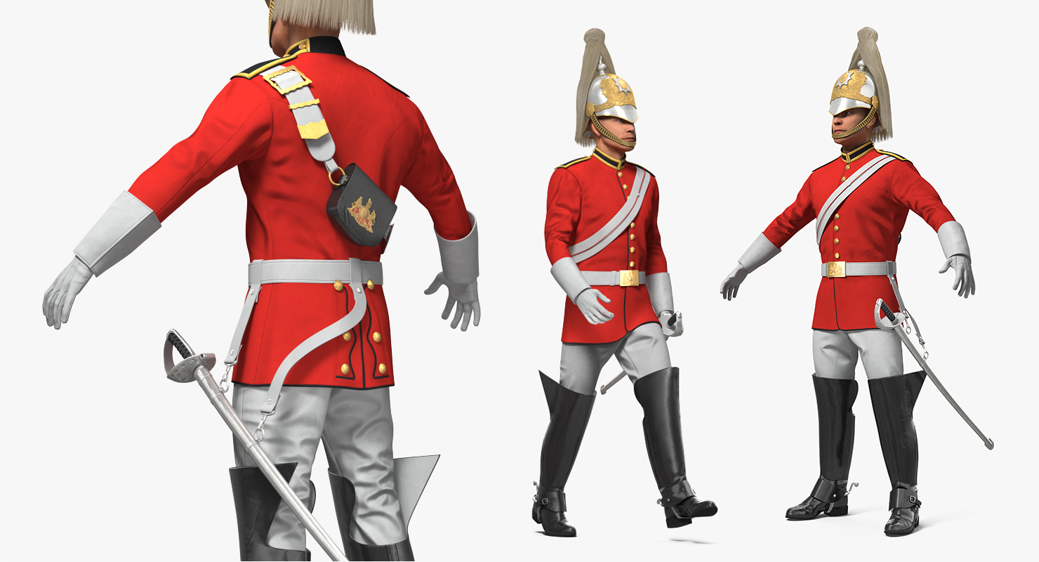 3D model British Royal Lifeguard Cavalry Soldier with Fur Rigged