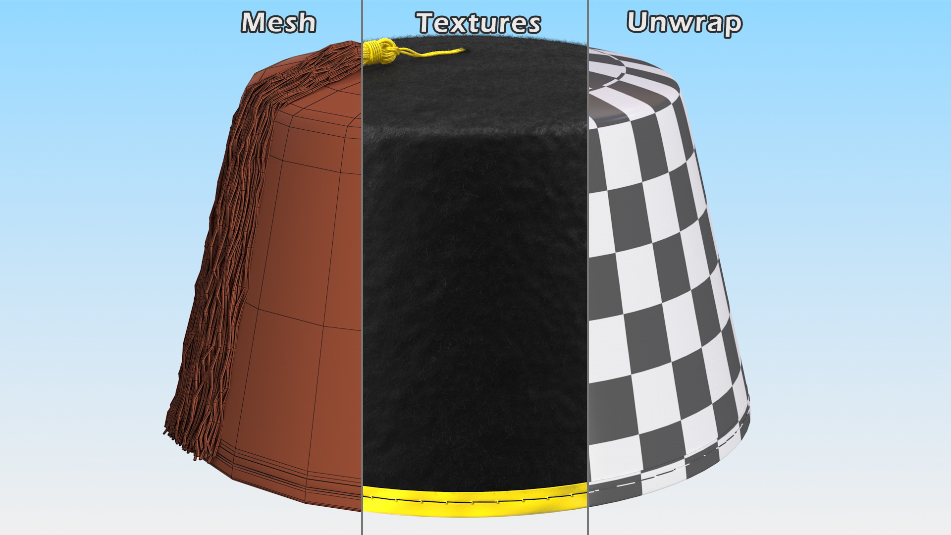 3D model Traditional Arabic Black Fez Hat With Yellow Tassel Fur
