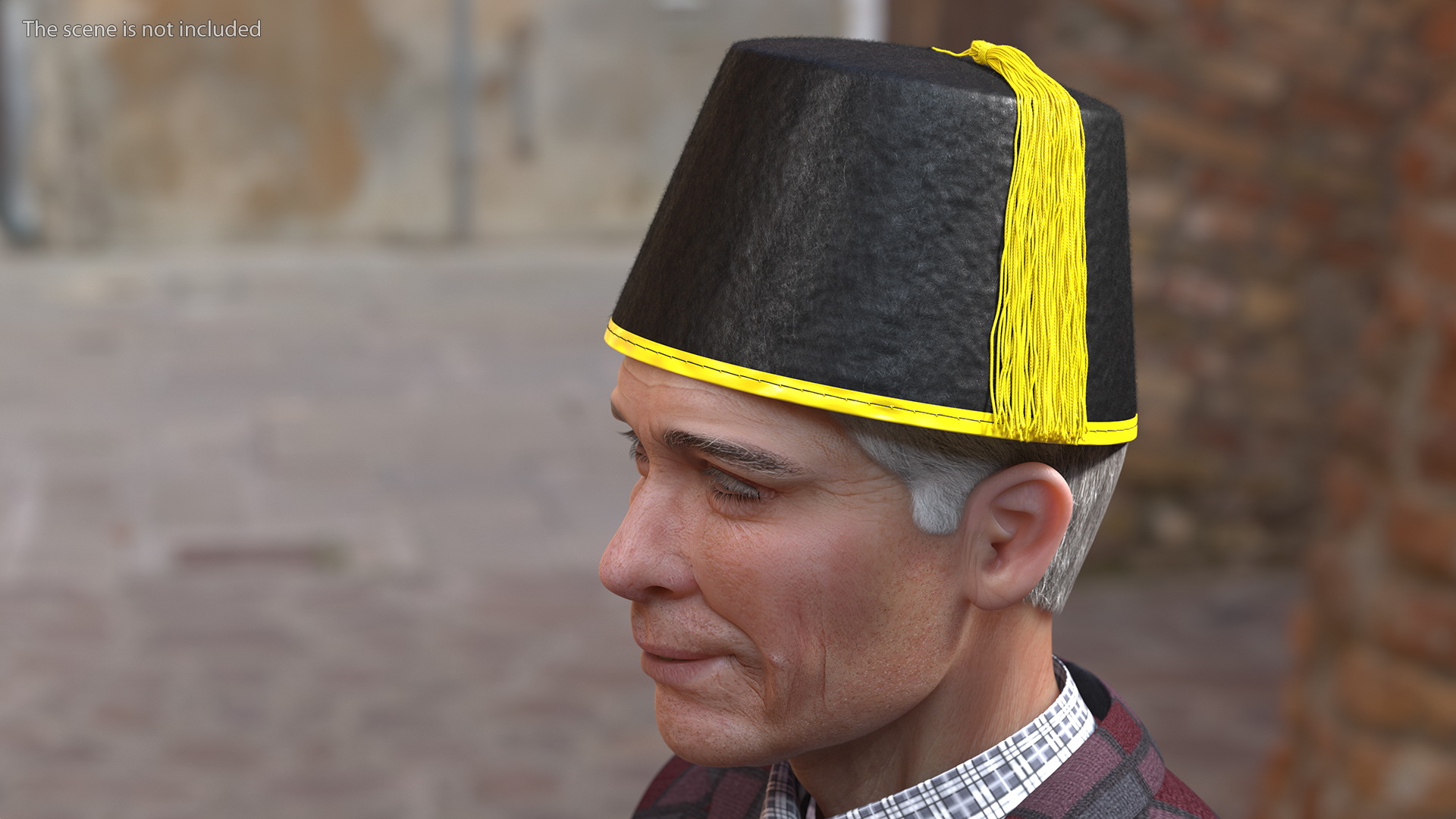 3D model Traditional Arabic Black Fez Hat With Yellow Tassel Fur