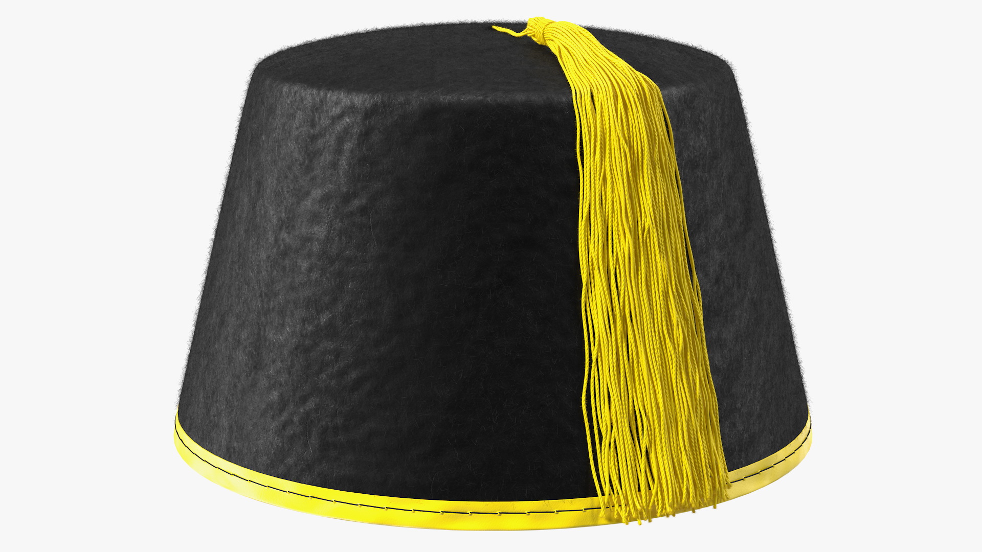 3D model Traditional Arabic Black Fez Hat With Yellow Tassel Fur