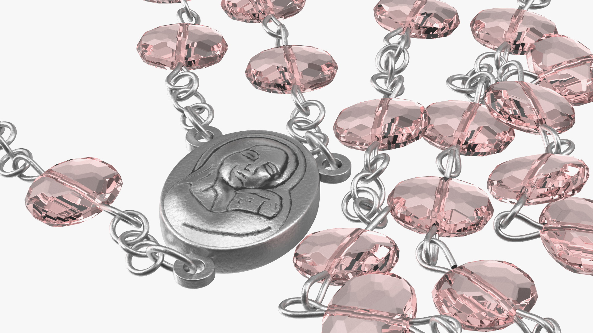 3D Religious Rosary Beads with Crucifix Pink