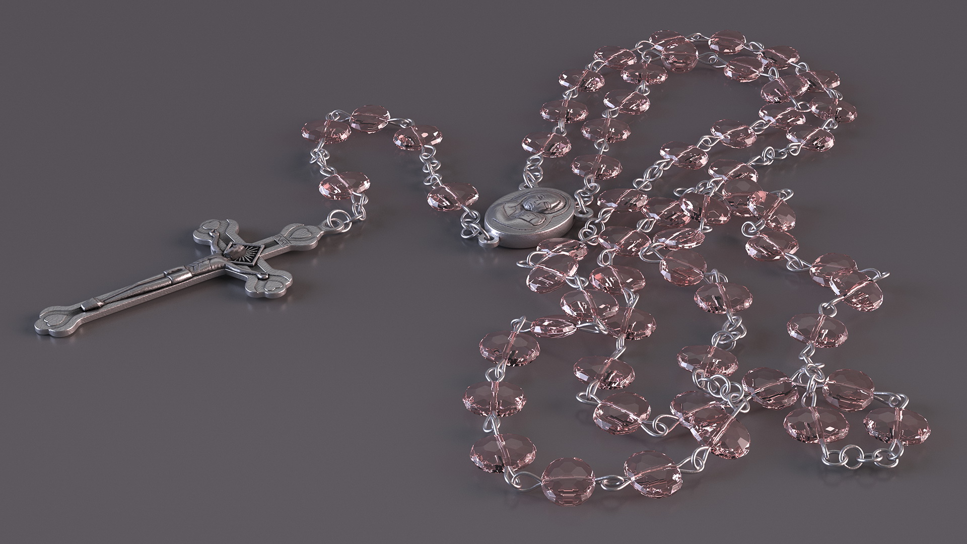 3D Religious Rosary Beads with Crucifix Pink