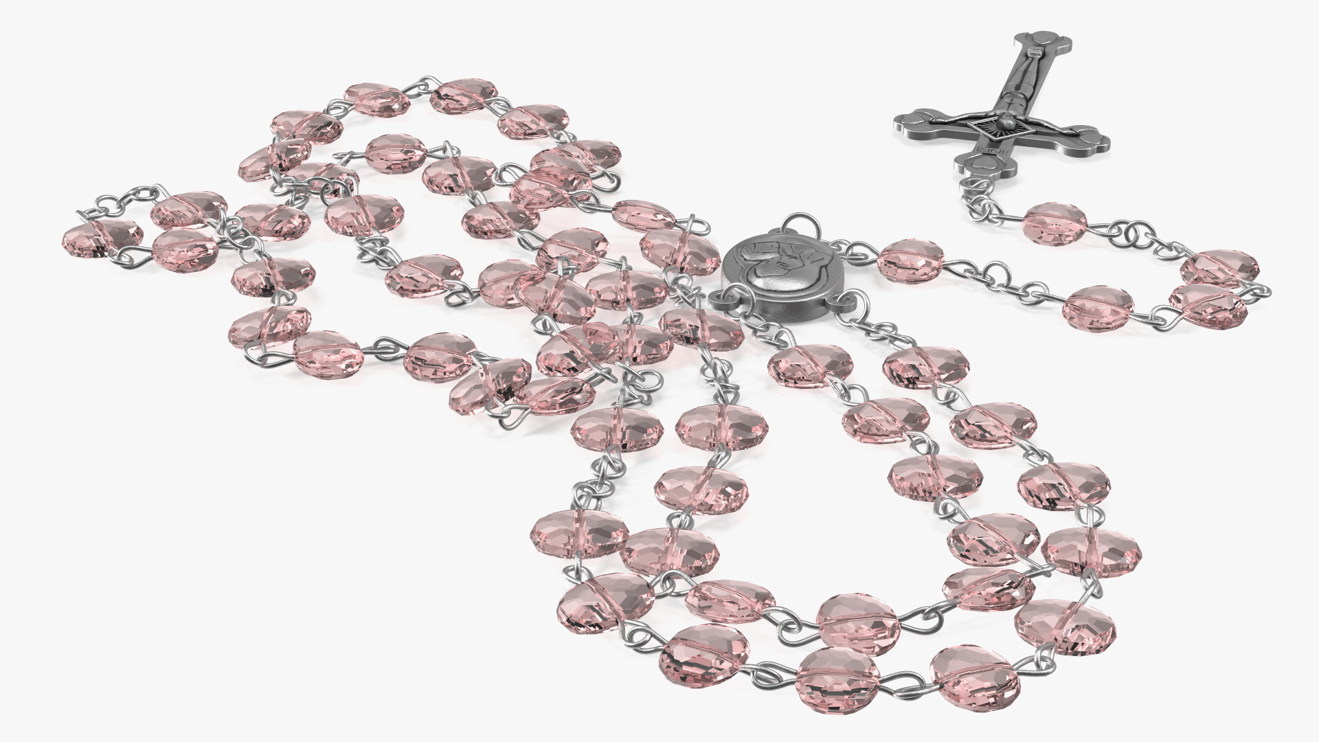 3D Religious Rosary Beads with Crucifix Pink