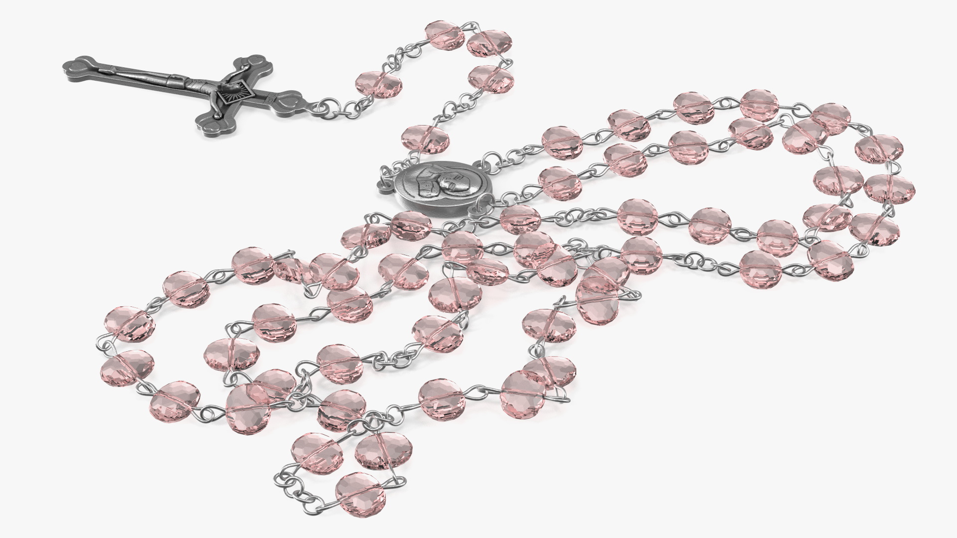3D Religious Rosary Beads with Crucifix Pink