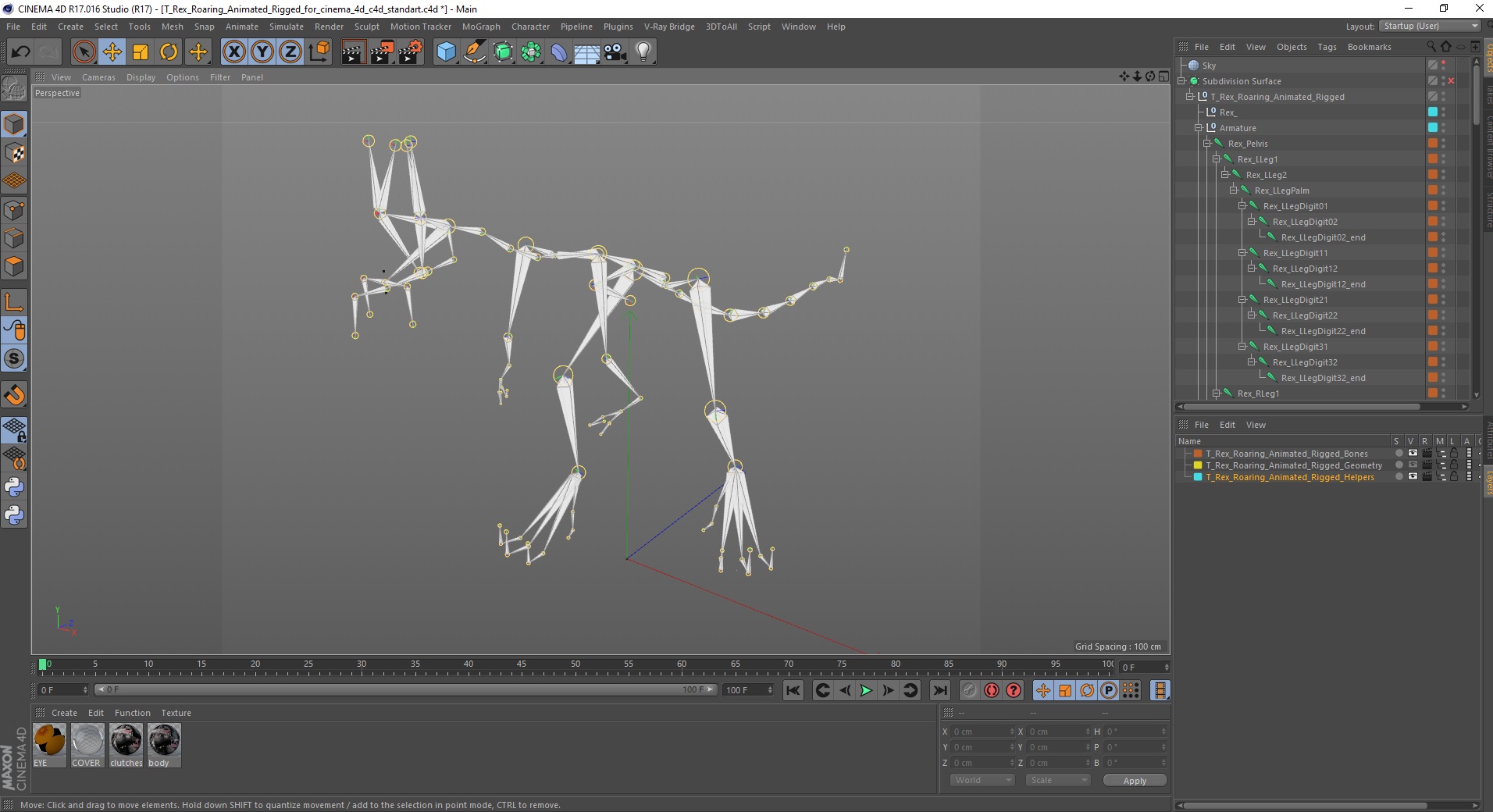 3D T Rex Roaring Animated Rigged for Cinema 4D model