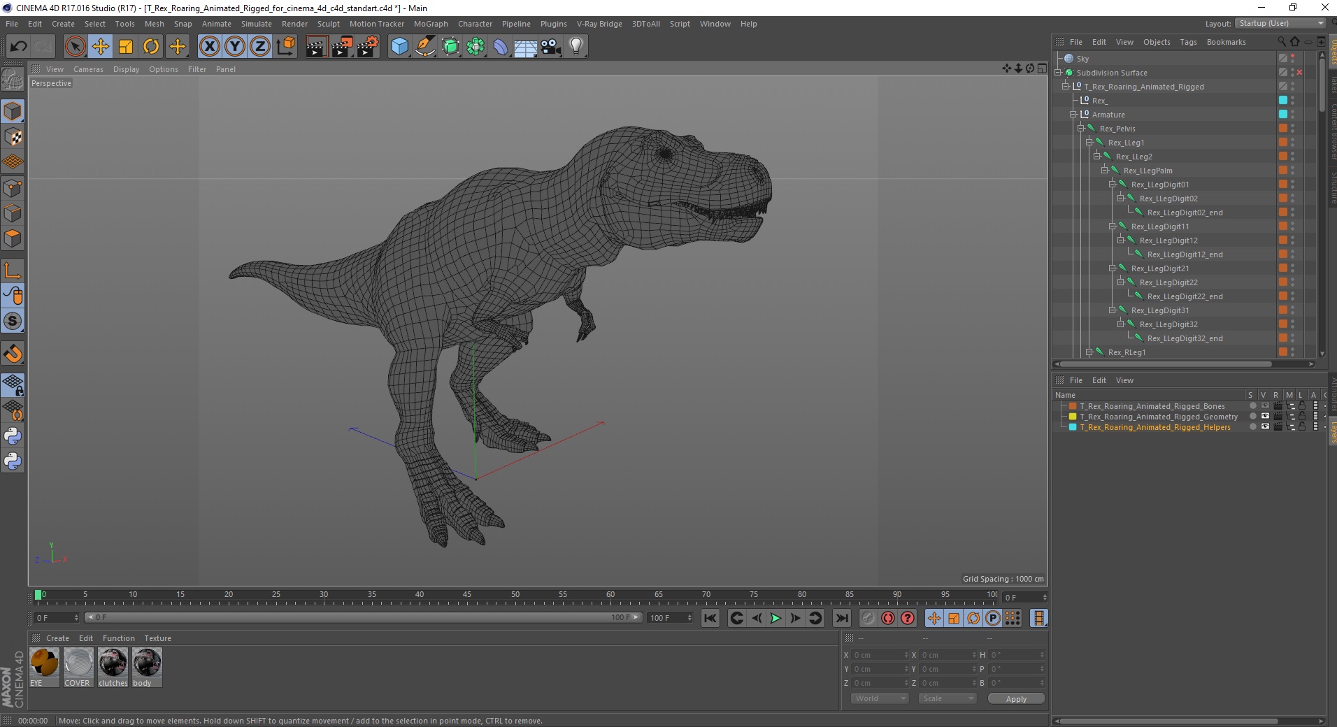 3D T Rex Roaring Animated Rigged for Cinema 4D model