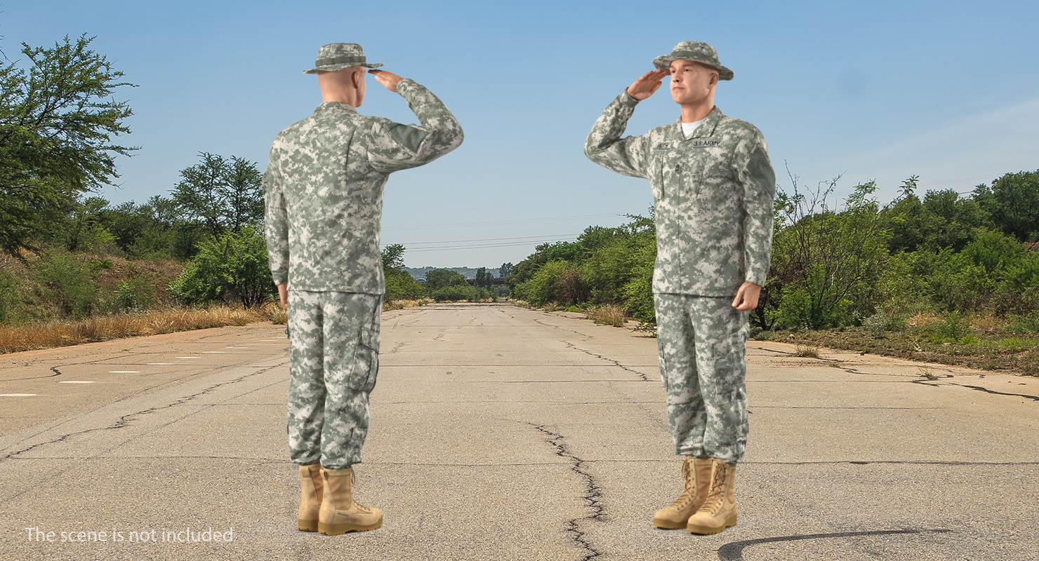Saluting US ACU Soldier Pose Fur 3D