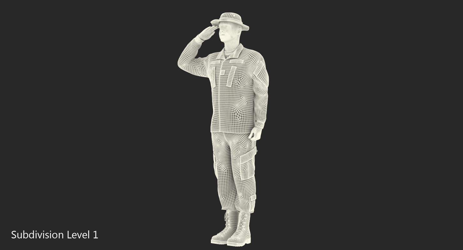 Saluting US ACU Soldier Pose Fur 3D