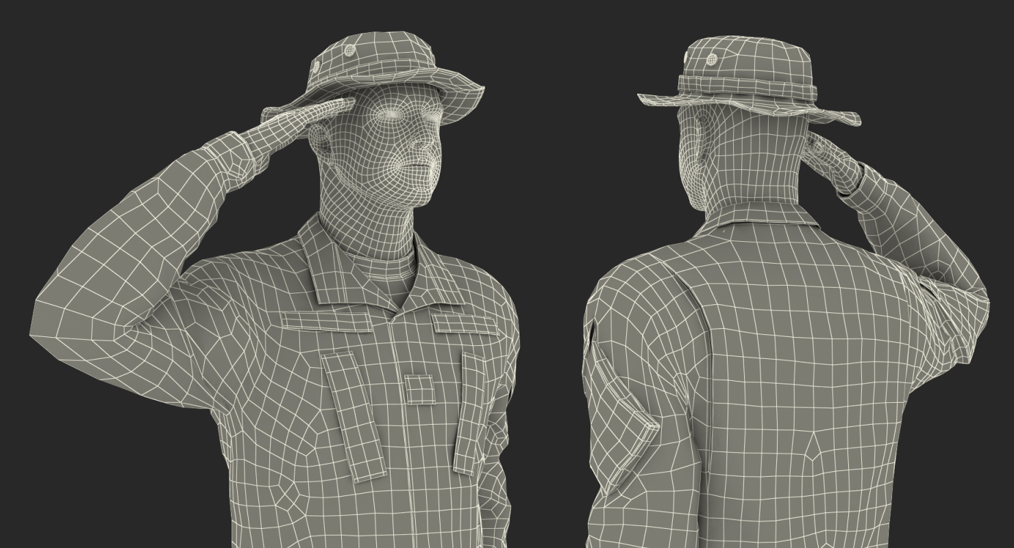 Saluting US ACU Soldier Pose Fur 3D