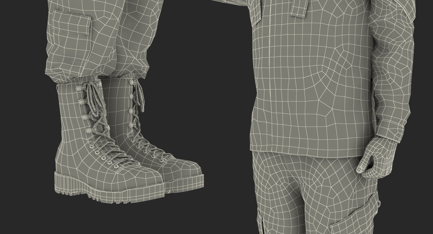 Saluting US ACU Soldier Pose Fur 3D