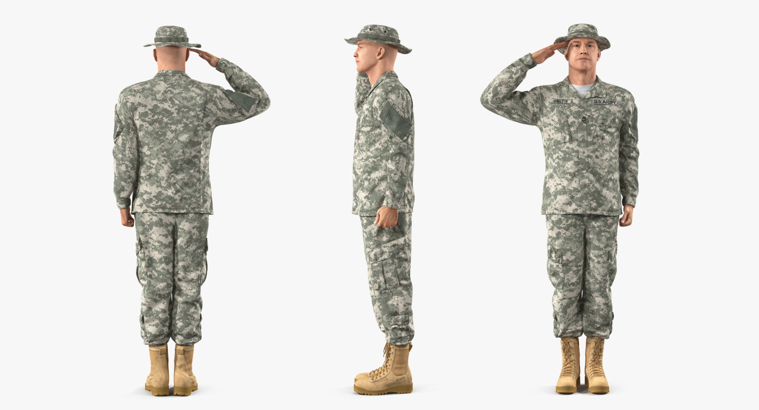 Saluting US ACU Soldier Pose Fur 3D