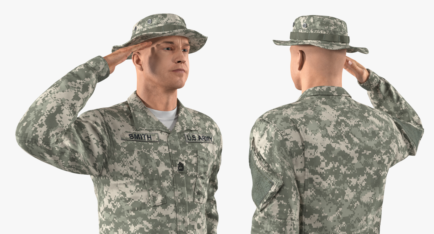 Saluting US ACU Soldier Pose Fur 3D