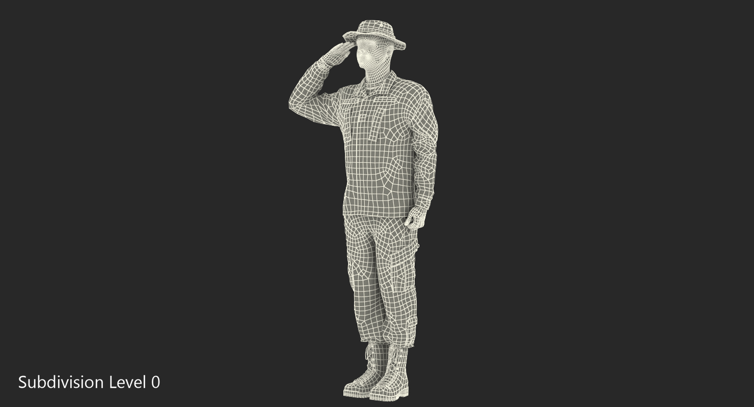 Saluting US ACU Soldier Pose Fur 3D