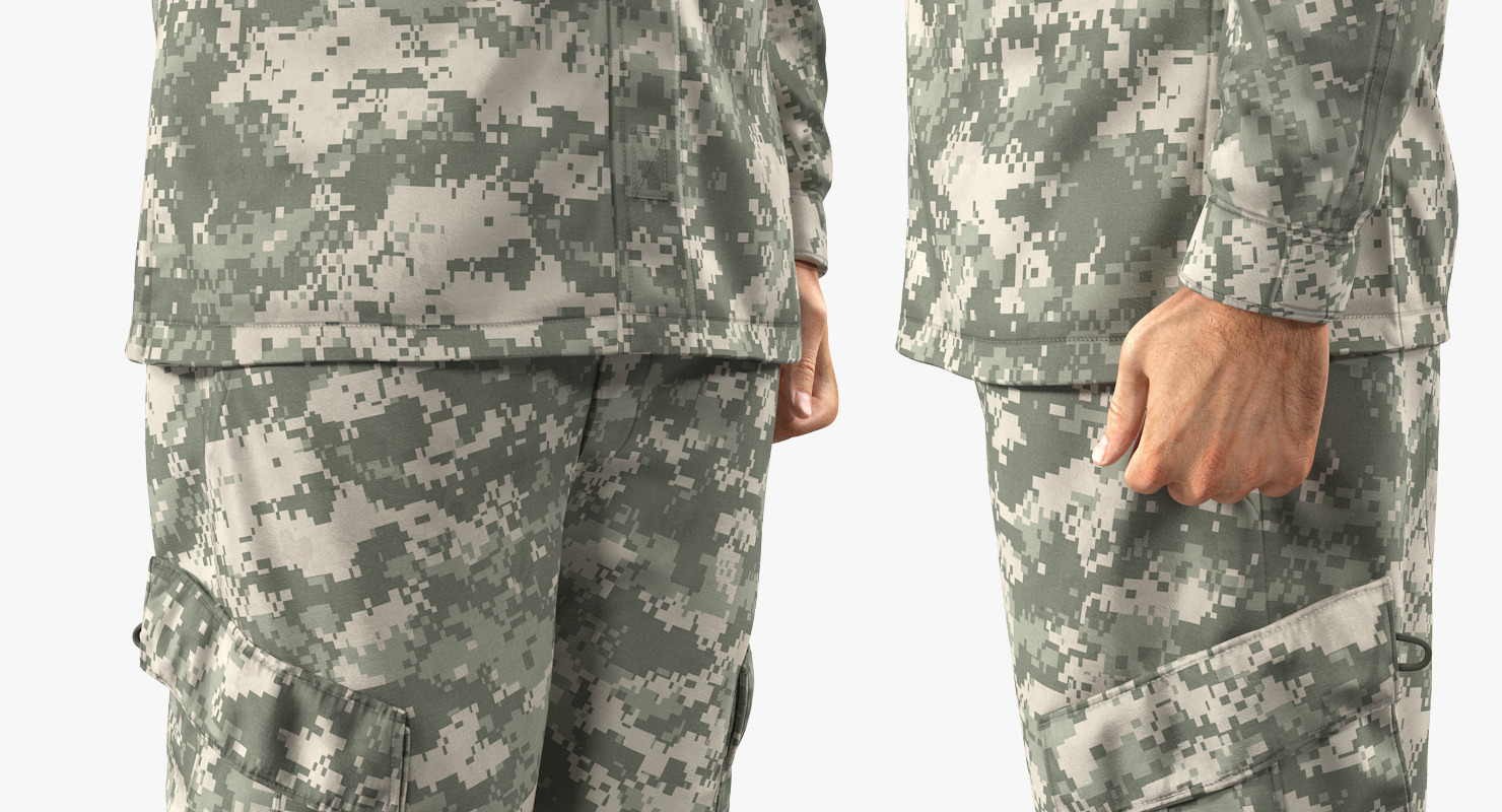 Saluting US ACU Soldier Pose Fur 3D