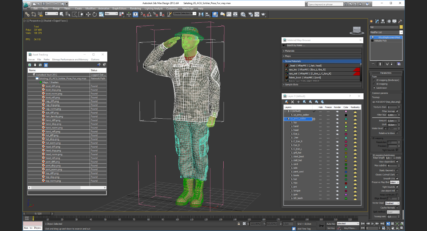 Saluting US ACU Soldier Pose Fur 3D