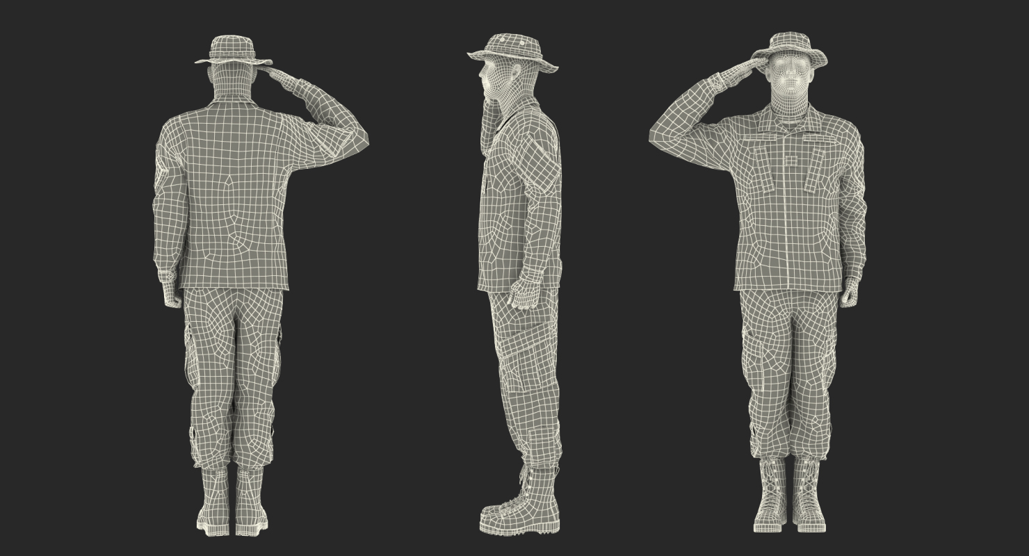 Saluting US ACU Soldier Pose Fur 3D