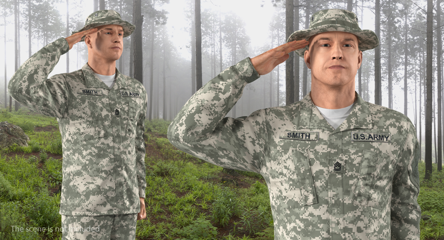 Saluting US ACU Soldier Pose Fur 3D