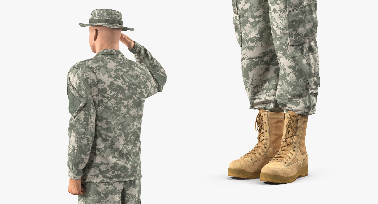 Saluting US ACU Soldier Pose Fur 3D