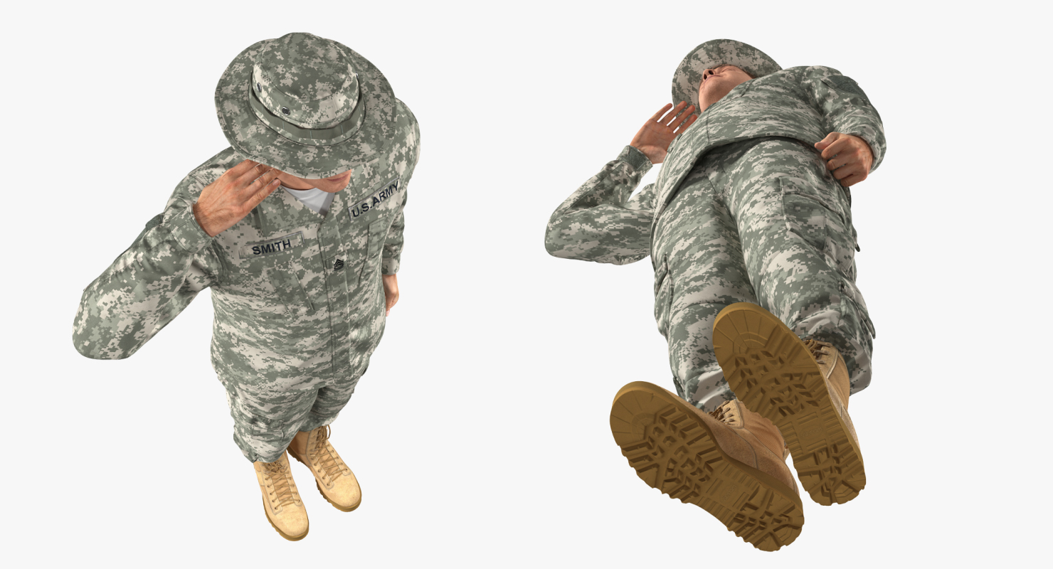 Saluting US ACU Soldier Pose Fur 3D