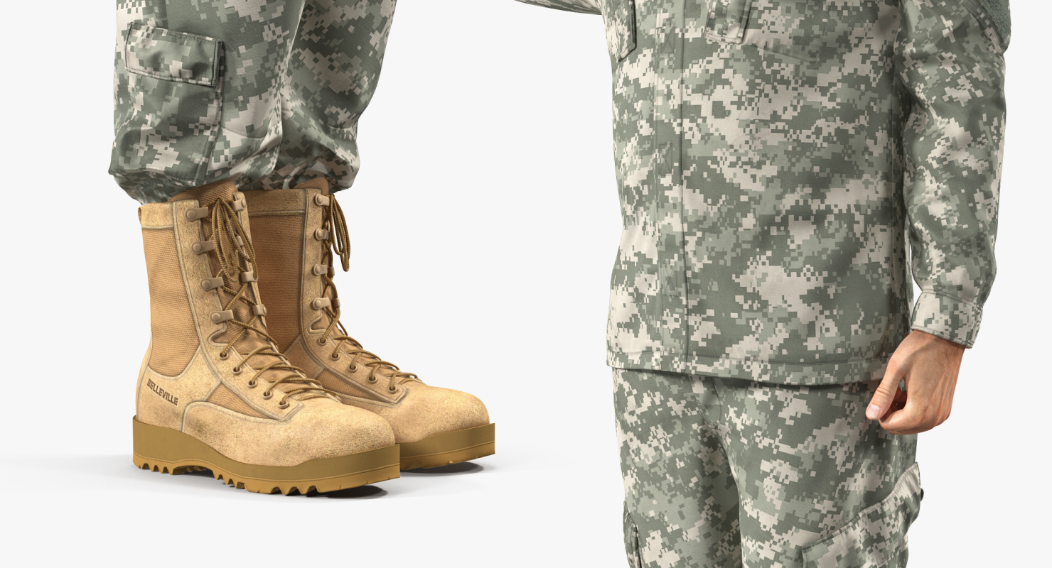 Saluting US ACU Soldier Pose Fur 3D