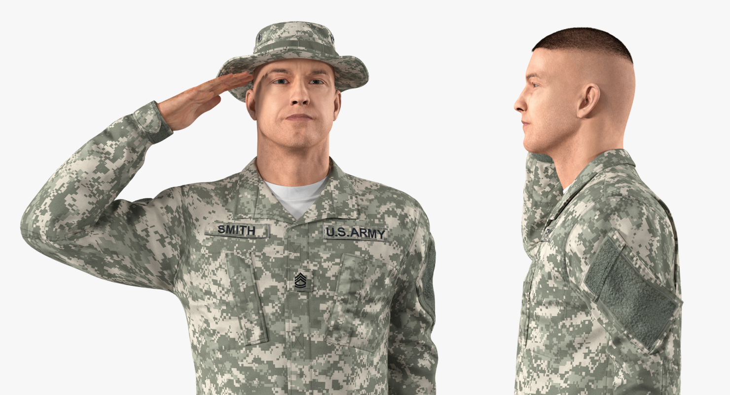 Saluting US ACU Soldier Pose Fur 3D