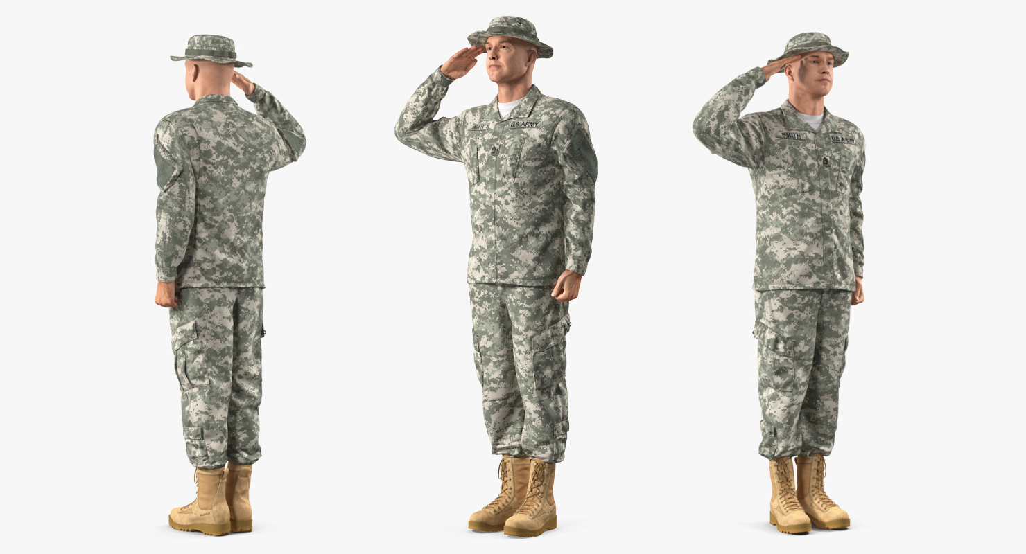 Saluting US ACU Soldier Pose Fur 3D