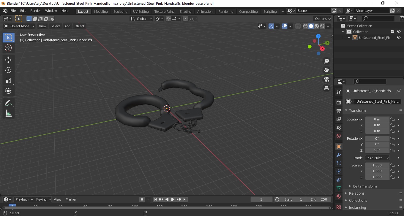 3D Unfastened Steel Pink Handcuffs