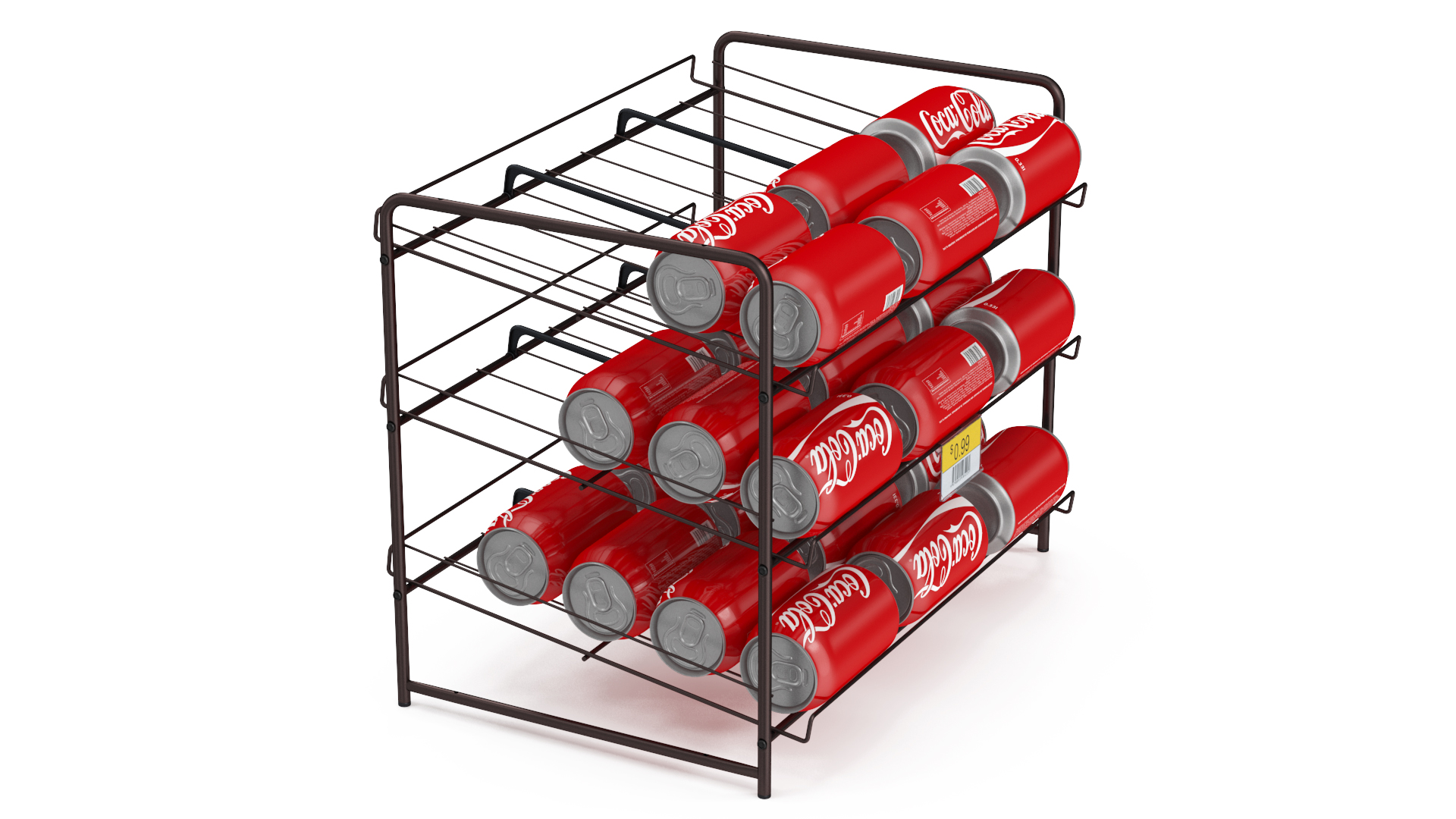 3D Beverage Organizer with CocaCola Cans and Price Label model