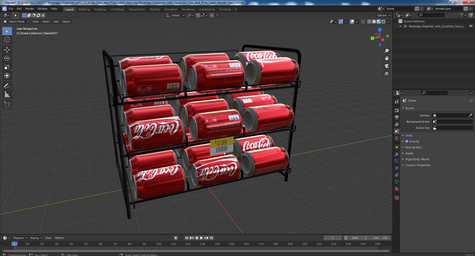 3D Beverage Organizer with CocaCola Cans and Price Label model