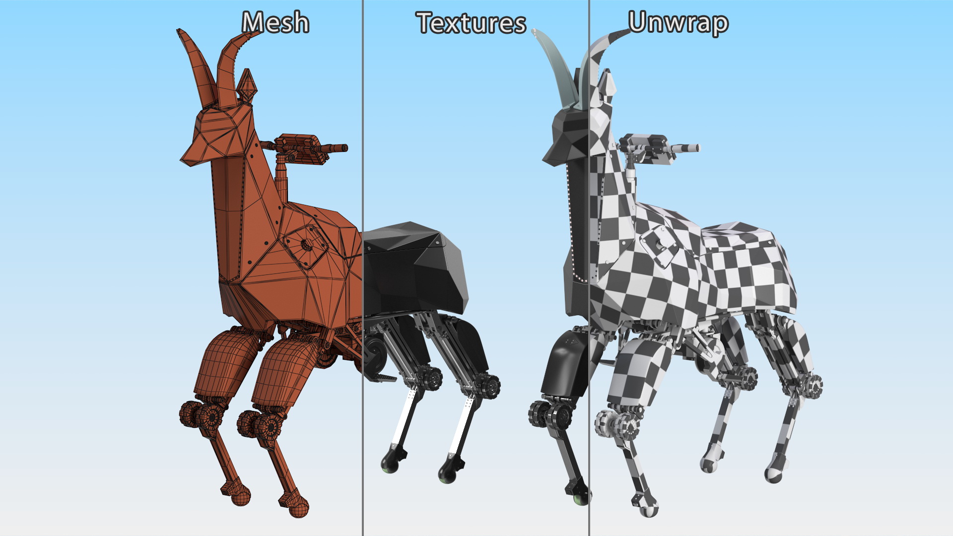 3D model Black Ridable Goat Robot Rigged for Cinema 4D