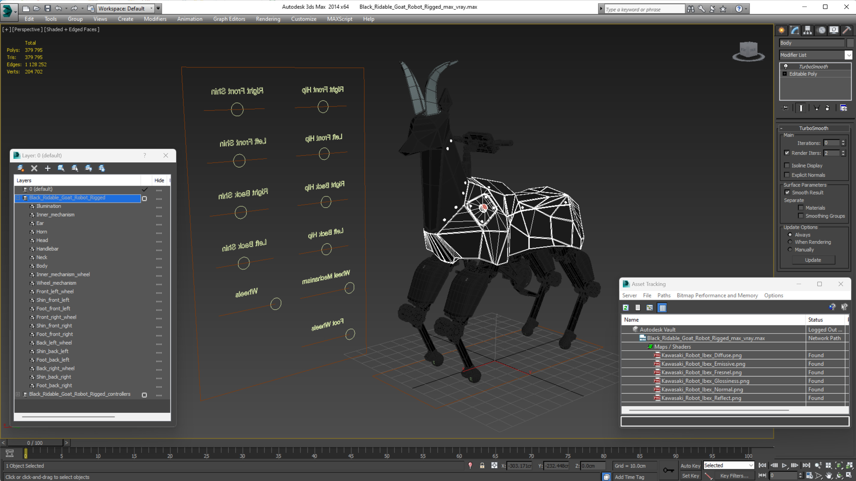 3D model Black Ridable Goat Robot Rigged for Cinema 4D