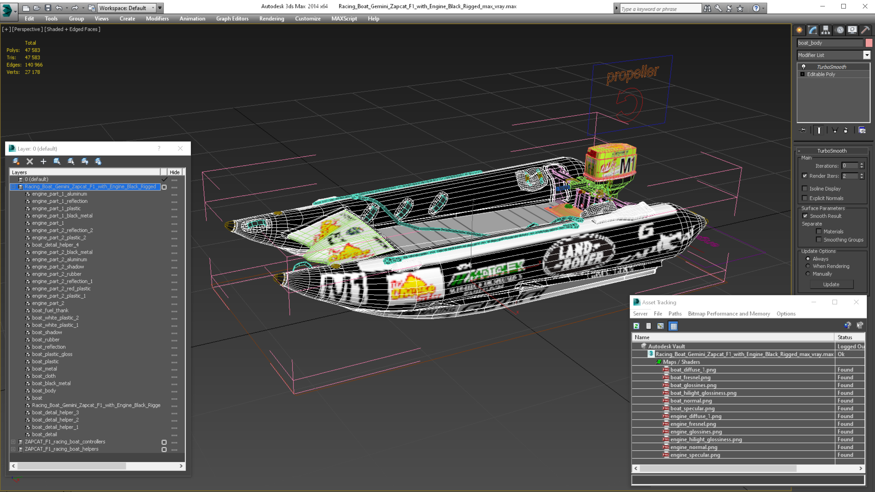 3D Racing Boat Gemini Zapcat F1 with Engine Black Rigged model
