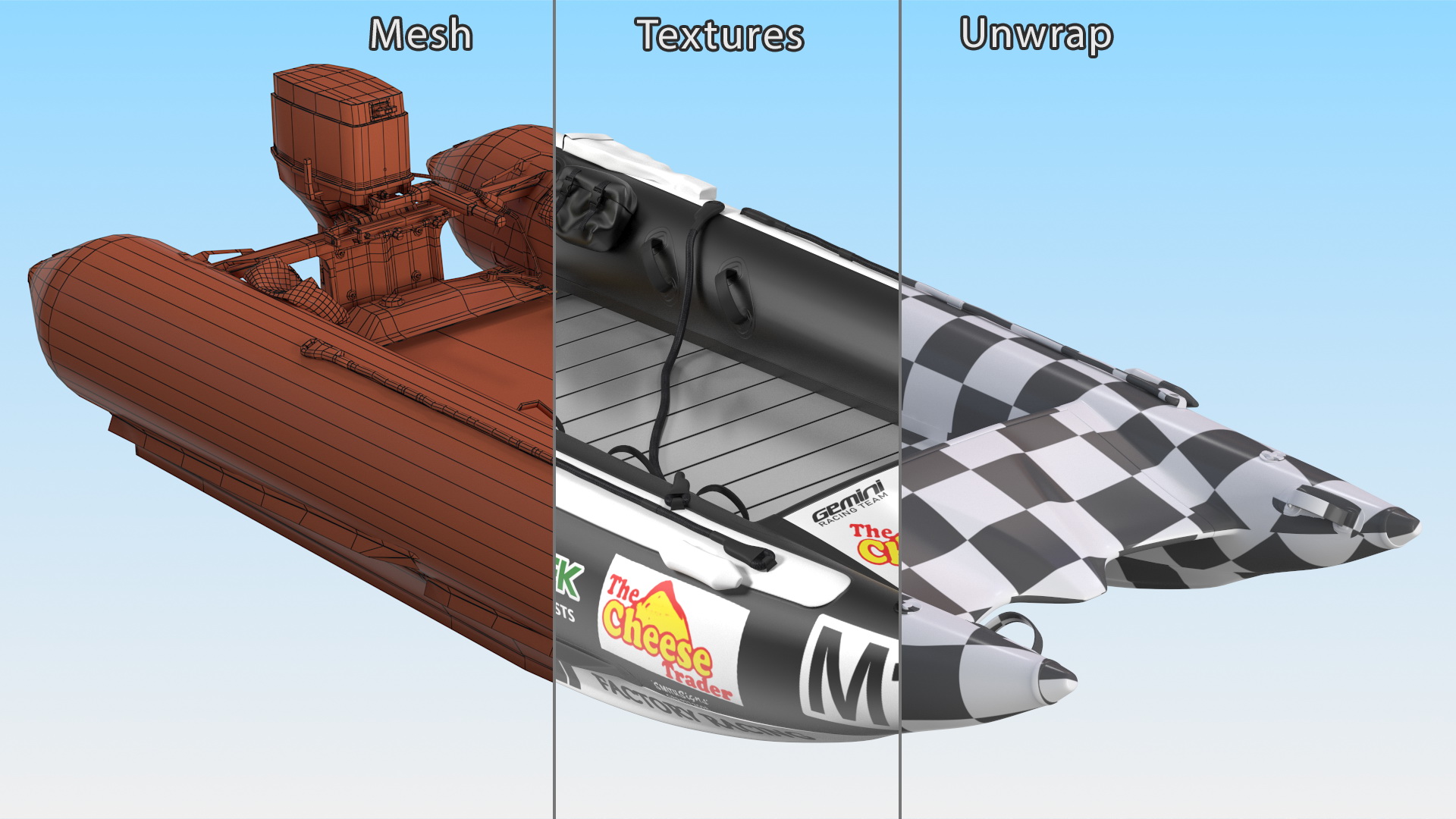 3D Racing Boat Gemini Zapcat F1 with Engine Black Rigged model