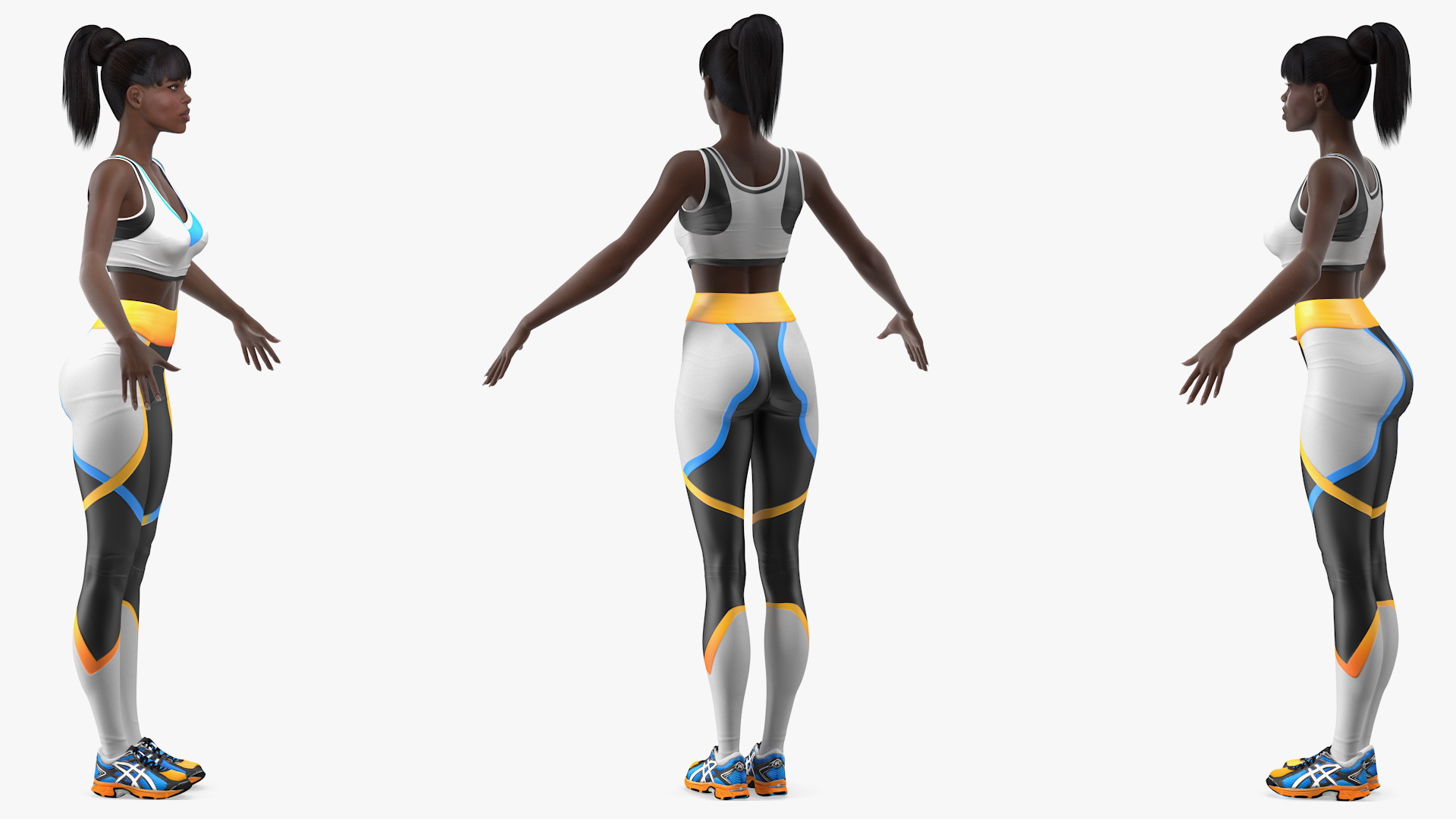 3D model Dark Skin Fitness Woman Rigged