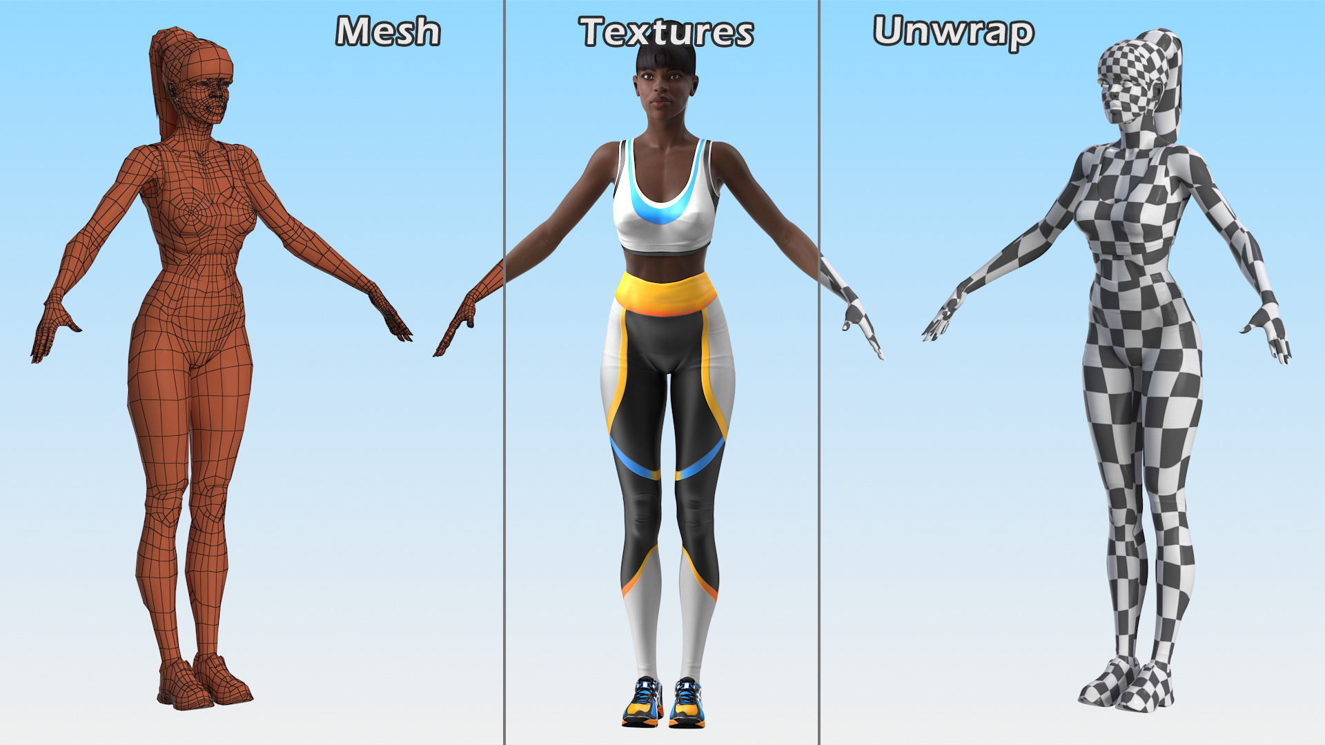 3D model Dark Skin Fitness Woman Rigged