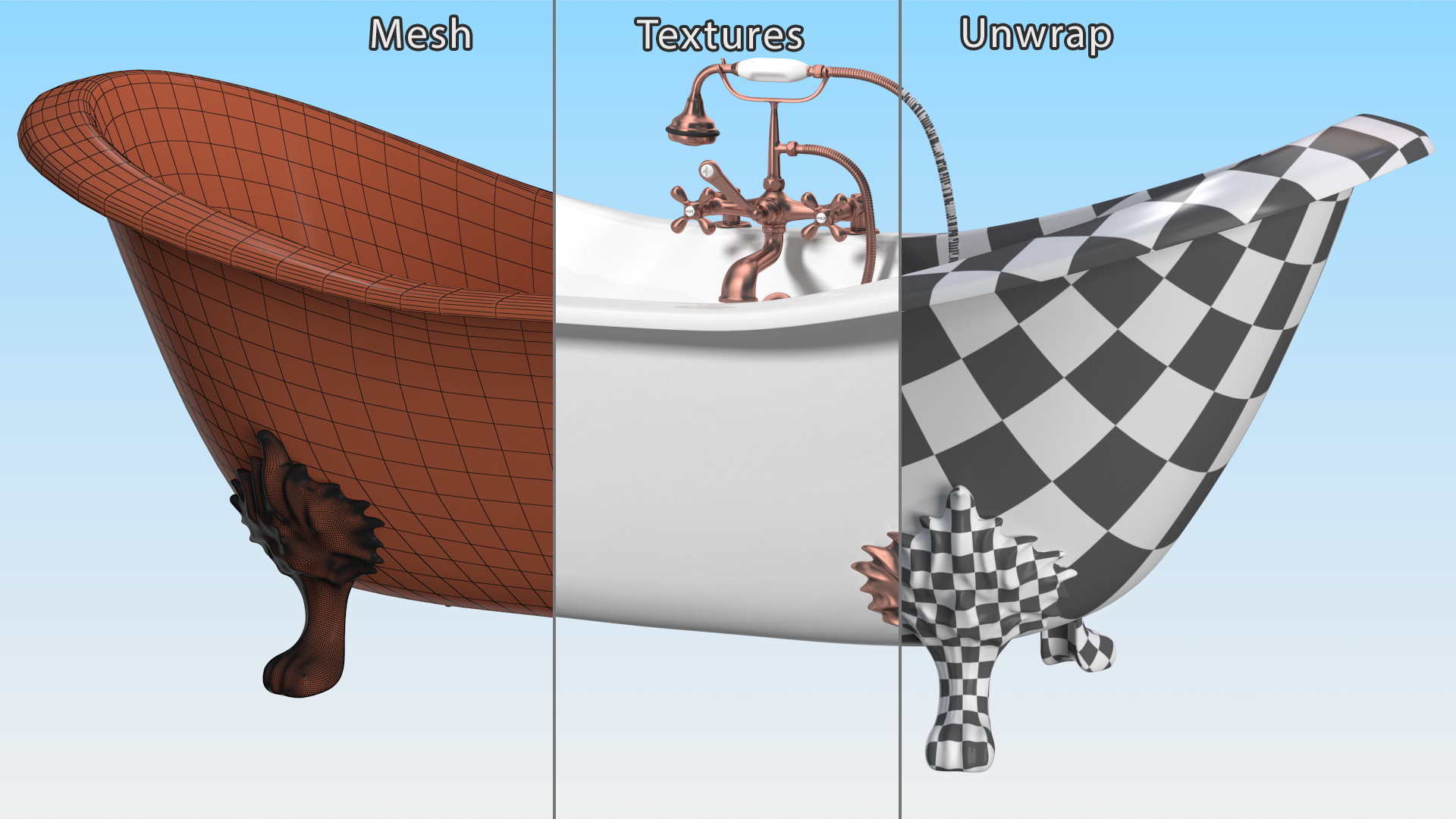 Luxury Antique Bath with Copper Mixer Shower 3D model
