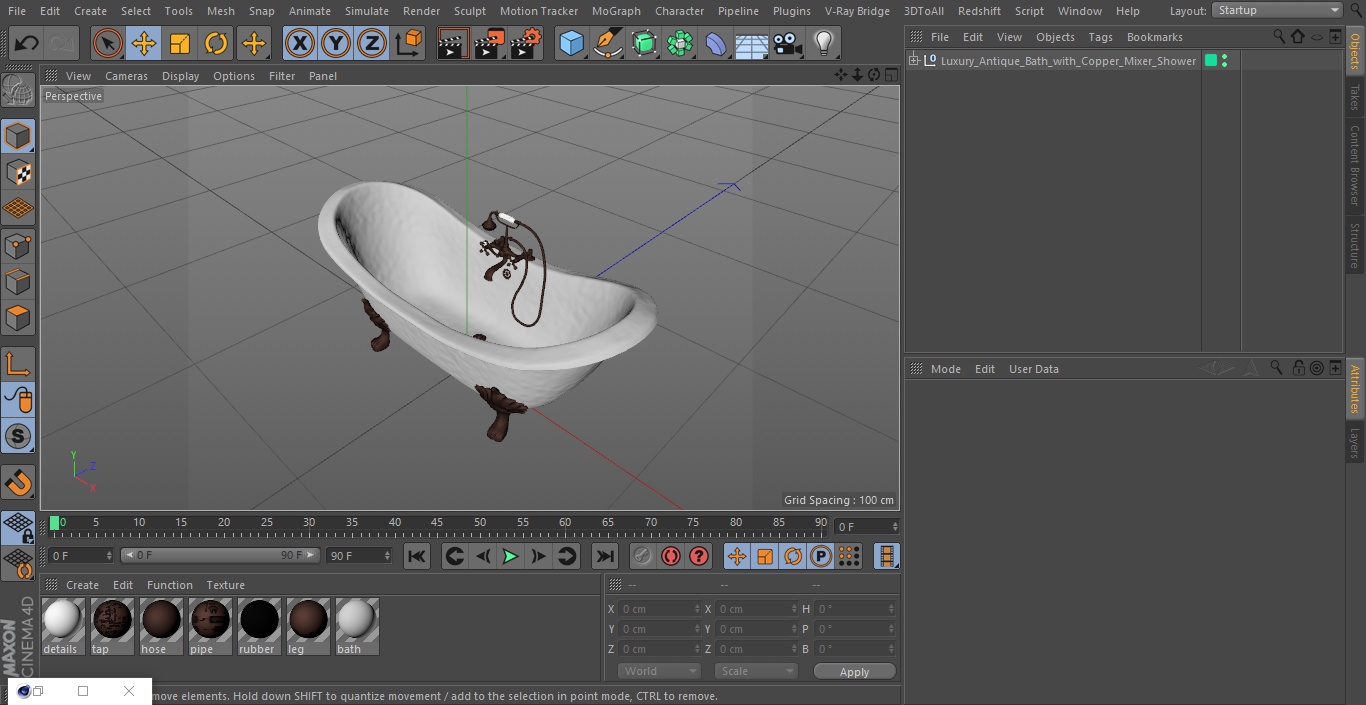Luxury Antique Bath with Copper Mixer Shower 3D model